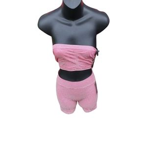 Buzz Women's pink and white Sleeveless Top  2 piece  tights set.one size
